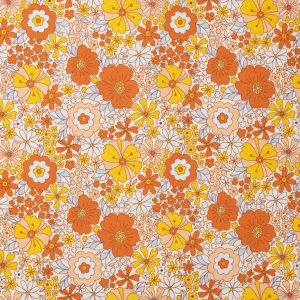 Orange Retro Flowers Cotton Fabric by Keepsake Calico