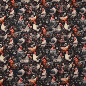 Roosters on Black Novelty Cotton Fabric