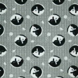 Yin Yang Cats on Gray Anti Pill Fleece Fabric