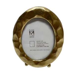 2 x 3 Gold Metal Oval Stamped Tabletop Picture Frame by Place   Time