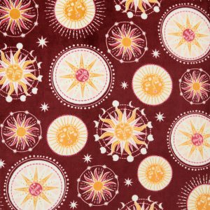 Celestial Sunshines On Red Sew Lush Fleece Fabric