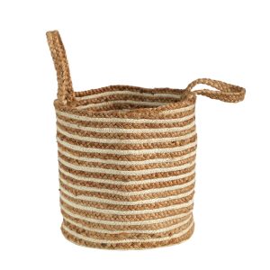 Nearly Natural 14 Handwoven Cotton   Jute Boho Striped Basket