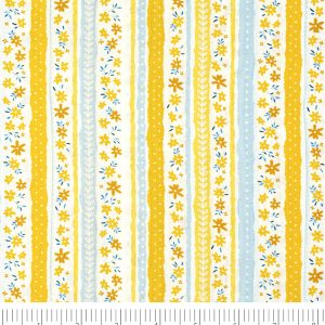 Singer Yellow Floral Striped Quilt Cotton Fabric