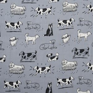 Sketched Dogs On Gray Novelty Prints Cotton Fabric