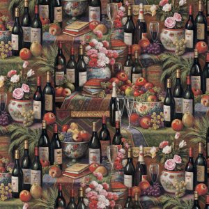 Wine   Fruits Novelty Cotton Fabric