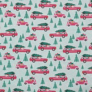 Santa Claus Car   Trees Super Snuggle Christmas Flannel Fabric