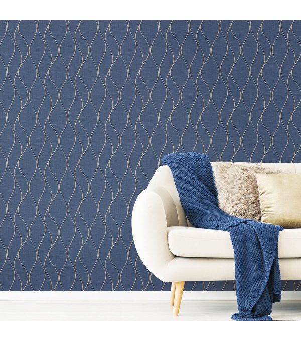 RoomMates Wallpaper Navy Wave Ogee - Image 2