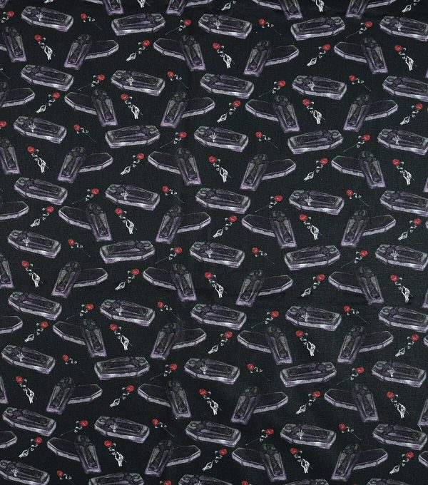 Coffins On Black Cotton Fabric