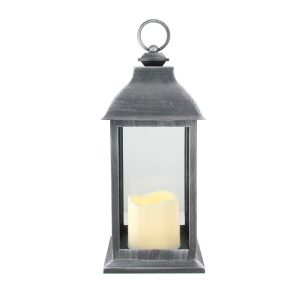 Northlight 12.5 Silver Black Candle Lantern with Flameless LED Candle