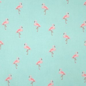 Flamingos On Teal Novelty Cotton Fabric