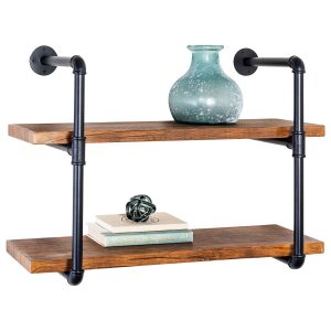 Honey Can Do 2 Tier Black Industrial Wall Shelf