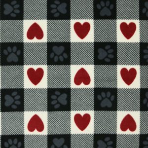 Paws   Hearts on Buffalo Checks Anti Pill Fleece Fabric