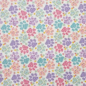 Purple   Red Paw Prints Easter Glitter Cotton Fabric