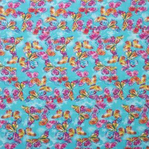 Watercolor Butterfly on Blue Super Snuggle Flannel Fabric