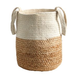 Nearly Natural 12.5 Handmade Natural Jute   Cotton Basket Planter