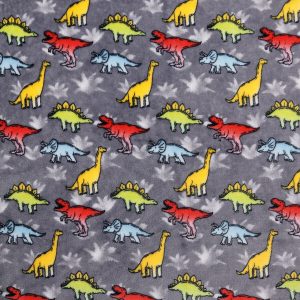 Bright Dinos On Gray Sew Lush Fleece Fabric