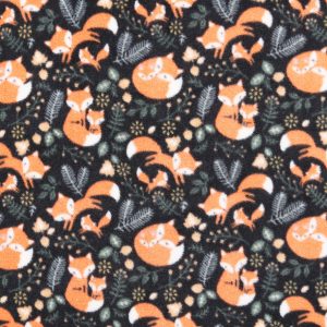 Sweet Foxes on Black Anti Pill Fleece Fabric