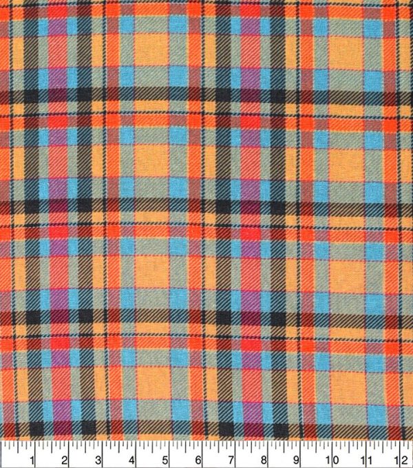 Orange   Teal Plaid Cotton Fabric - Image 2