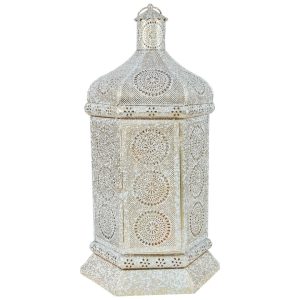 Northlight 21.5 White Gold Moroccan Pillar Candle Lantern