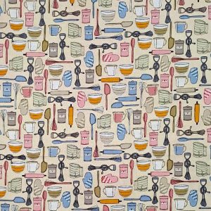 Baking Tools on Brown Novelty Cotton Fabric