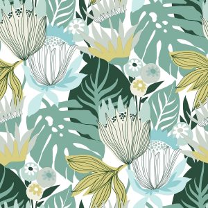 RoomMates 20.5 x 16.5  Green Retro Tropical Leaf Peel   Stick Wallpaper