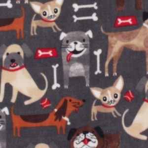 Playful Dogs on Gray Anti Pill Fleece Fabric