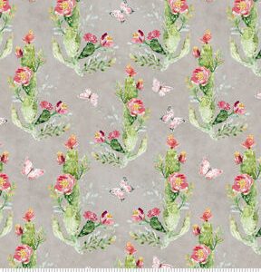 Susan Winget Cactus on Gray Premium Cotton Fabric
