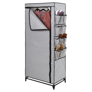 Honey Can Do 62 Gray Portable Wardrobe Closet With Cover   Side Pockets