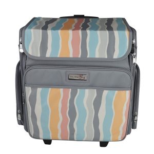 Everything Mary 19 Gray   Pastel Striped Collapsible Rolling Craft Bag