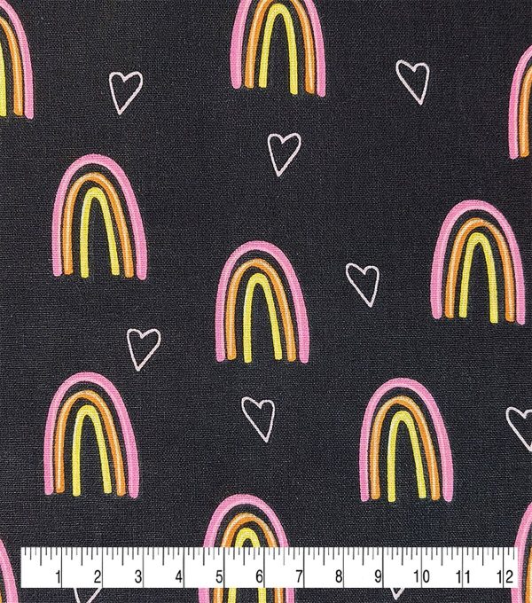 Rainbows On Black Novelty Cotton Fabric - Image 3