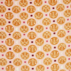 Orange Celestial Faces Sew Lush Fleece Fabric
