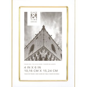 4 x 6 White   Gold Enamel Tabletop Picture Frame by Place   Time