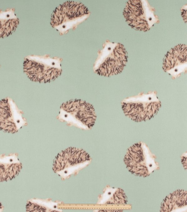 Hedgehogs On Teal Blizzard Fleece Fabric - Image 2