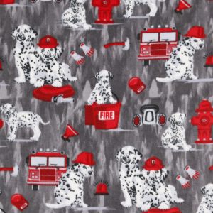Fire Rescue Dalmatians on Gray Anti Pill Fleece Fabric