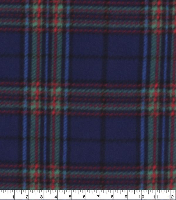 Navy Tartan Plaid Blizzard Fleece Fabric