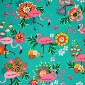 Tropical Floral Flamingo on Blue Anti Pill Plush Fleece Fabric