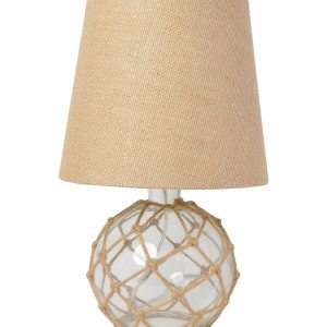 All The Rages Nautical Netted Sea Glass Table Lamp with Burlap Shade