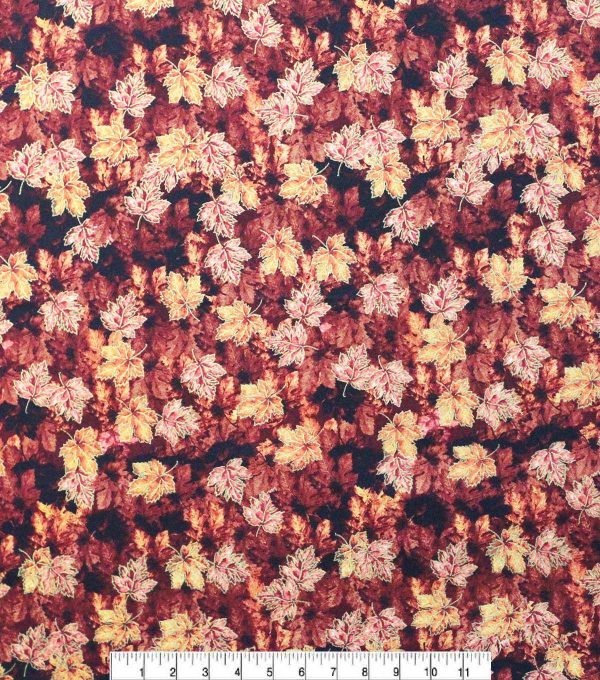 Fall Burgundy Leaves Cotton Fabric - Image 2