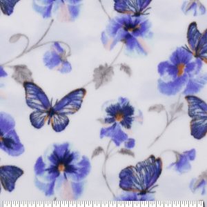 Purple Butterflies   Floral Anti Pill Fleece Fabric