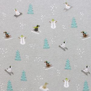 Sledding Dogs on Gray Super Snuggle Christmas Flannel Fabric