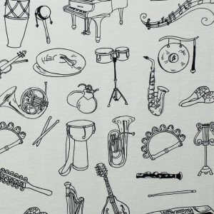 White Sketched Instruments Super Snuggle Flannel Fabric