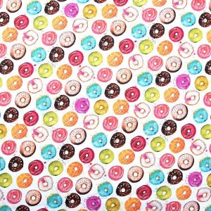Rainbw Donuts On White Novelty Cotton Fabric