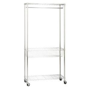 Honey Can Do 36 x 76 Chrome Rolling Laundry Clothes Rack With Shelves