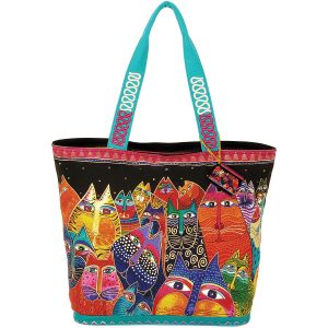 Laurel Burch Shoulder Tote Zipper Top 19.5 6.75 15 Fantasticats