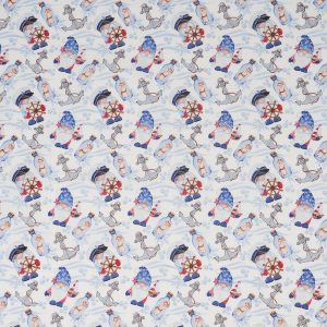 Nautical Gnomes on Blue Novelty Cotton Fabric