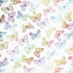 Multicolor Foil Rainbow Butterfly Pure Plush Fleece Fabric
