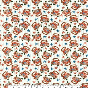 Tossed Red Trucks   Stars Patriotic Cotton Fabric