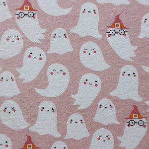 Super Snuggle Halloween Ghosts On Pink Flannel Fabric