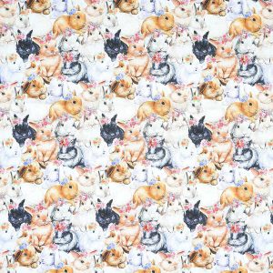Realistic Bunnies Cotton Fabric