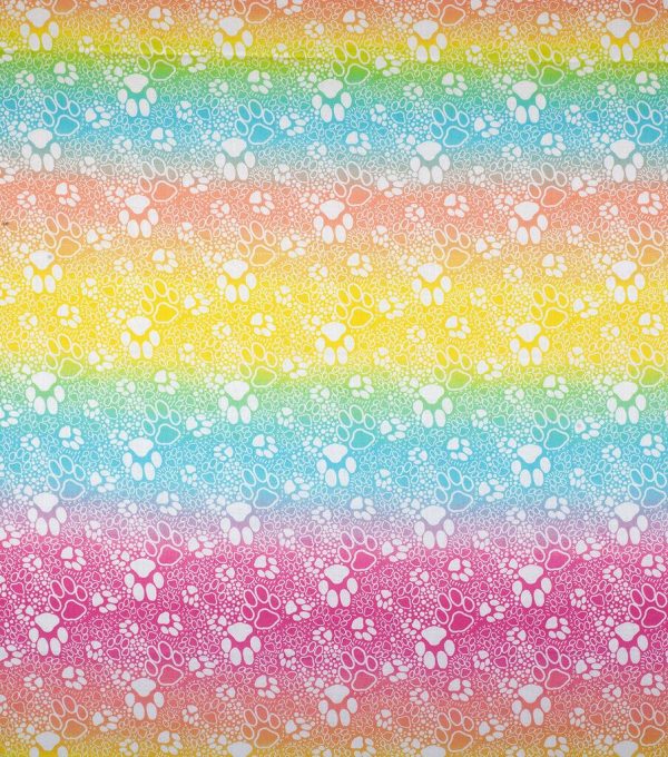 Novelty Cotton Fabric Rainbow Paw Prints - Image 2